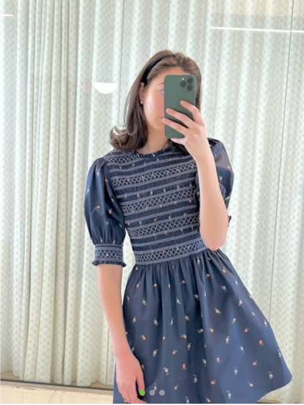 Hill House Navy Mini Dress with Smocked Bodice and Puff Sleeves